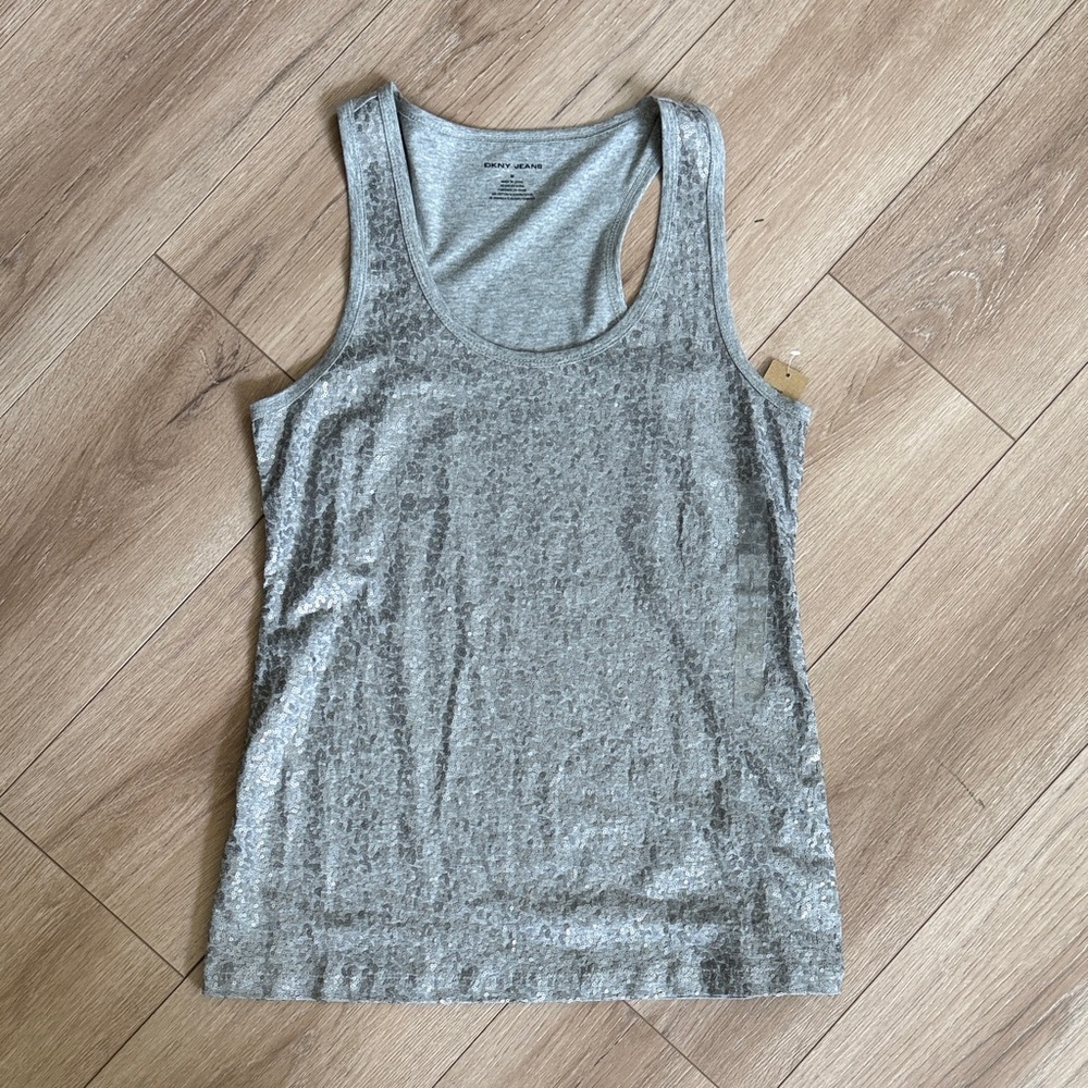 DKNY Silver Sequin Racerback Tank